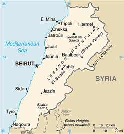 Lebanon map, from the CIA World Factbook