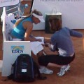 Anna receives treatment on her injured leg during the match vs Svetlana Kuznetsova