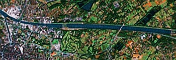 Hasselt, Belgium, at left of photo- Ethias Arena, Grenslandhallen is located inside the NE corner of the loop around the city